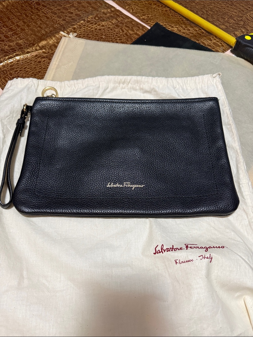Authentic Ferragamo Leather Clutch Bag